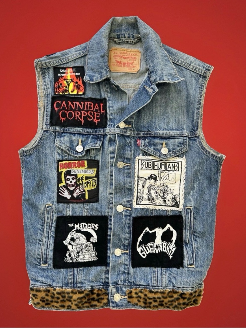 Levi’s Denim Vest Custom Punk Psychobilly Horror Band Patches Misfits Women’s S